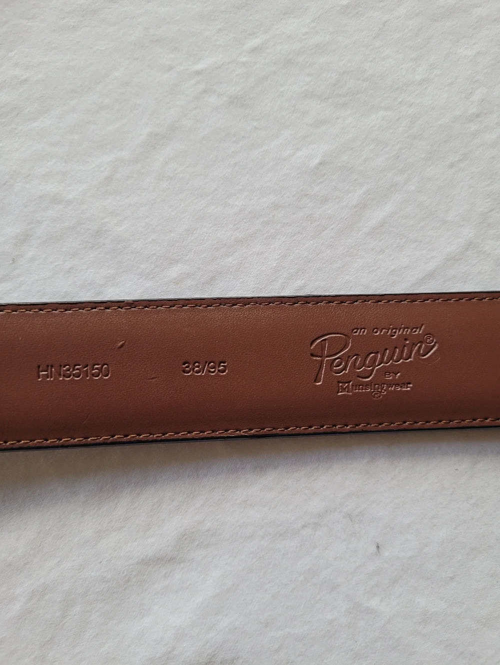 Original Penguin Black and Brown Leather Belt with Silver Buckle Size 38